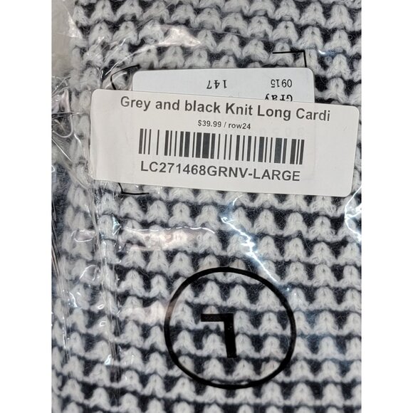 Long Cardigan Sweater Black & White Knit Cuff Long Sleeve Womens Size Large New - Picture 7 of 8